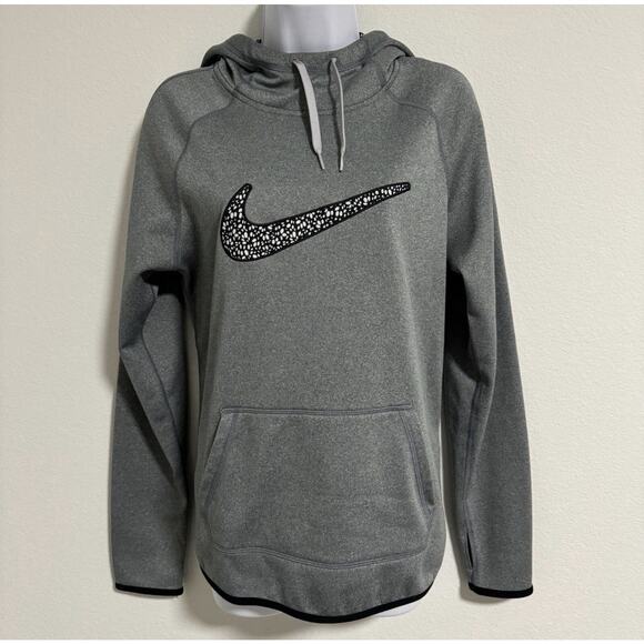 Nike Gray With speckled black and white Nike Swoosh And Funnel Hoodie Size L - Picture 14 of 14